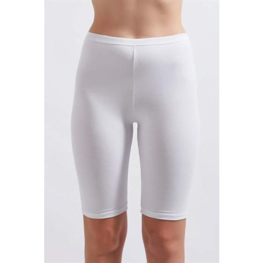 Women White Combed Cotton Lycra Shorts Short Tights 2 Piece