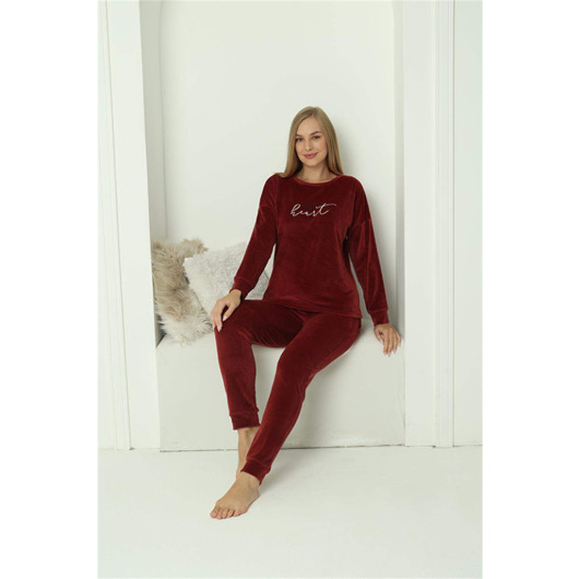 Angelino Underwear Women's Velvet Burgundy Pajama Set