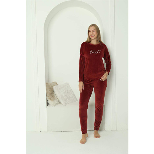 Angelino Underwear Women's Velvet Burgundy Pajama Set