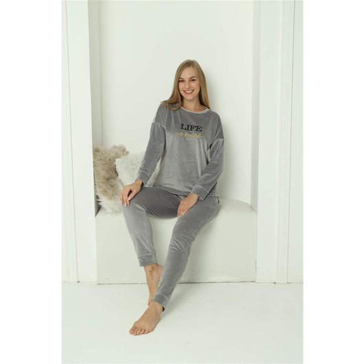 Angelino Underwear Women's Velvet Gray Pajama Set