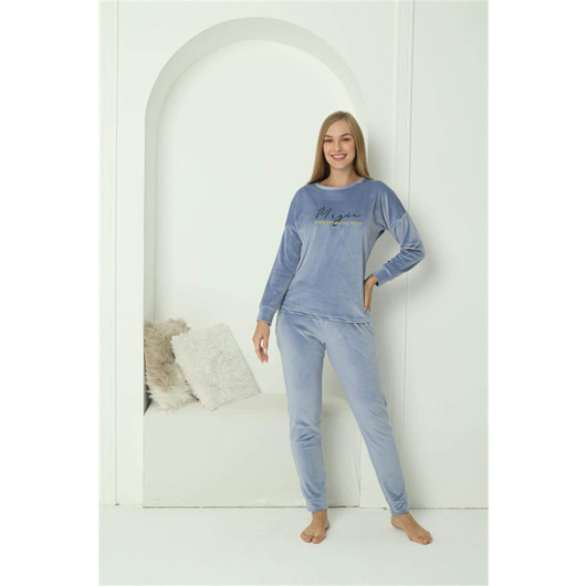 Angelino Underwear Women's Velvet Blue Pajama Set