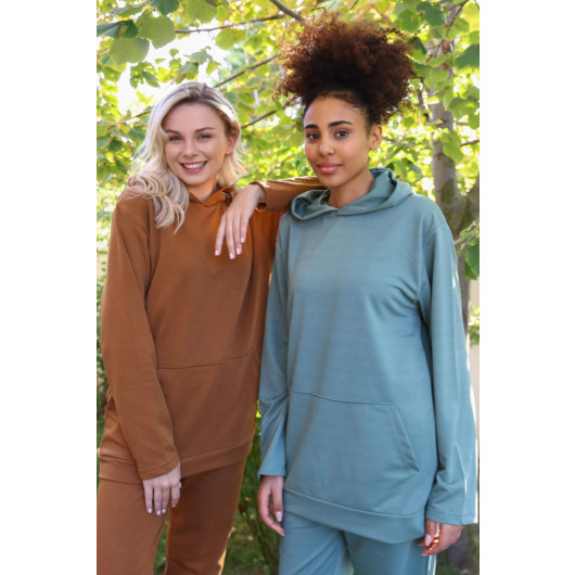 Underwear Women's Cotton Hooded Green Tracksuit With Pockets