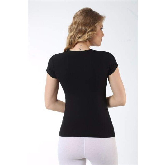 Women's Black Ribbed Short Sleeve Undershirt 2 Pack