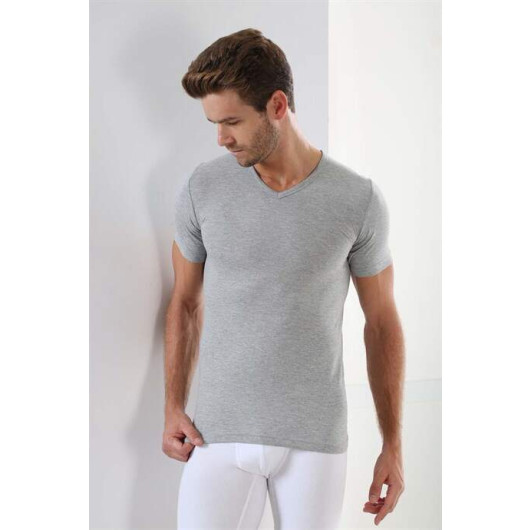 Premium Men's Gray Cotton V-Neck T-Shirt