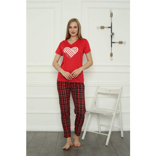 Women's Red Combed Cotton Pajama Set