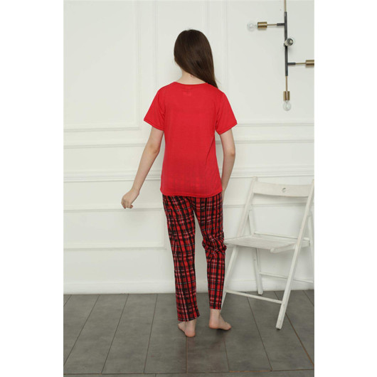 Red Combed Cotton Girls Winter Pajamas