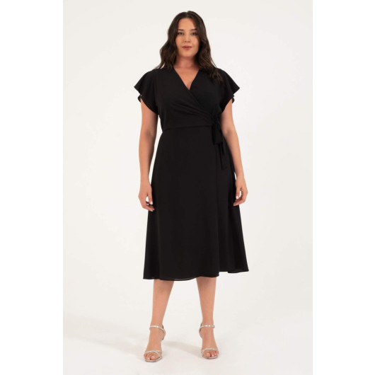 Lined Wrap Dress With Flounce Sleeves