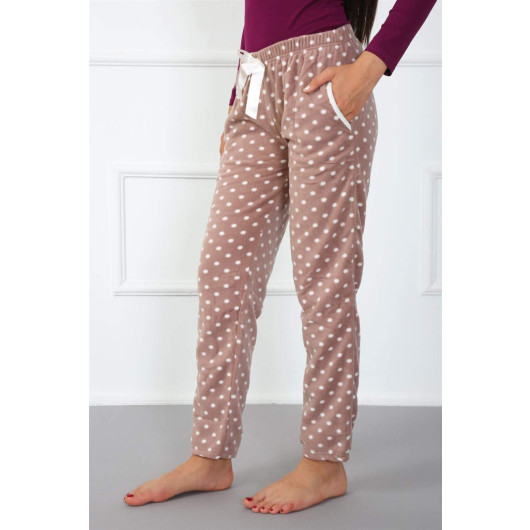 Women's Brown Pajama Pants With Hearts Pattern