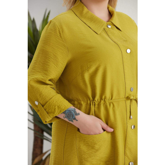 Plus Size Pistachio Green Trench With Snap Fastening And Lace Waist