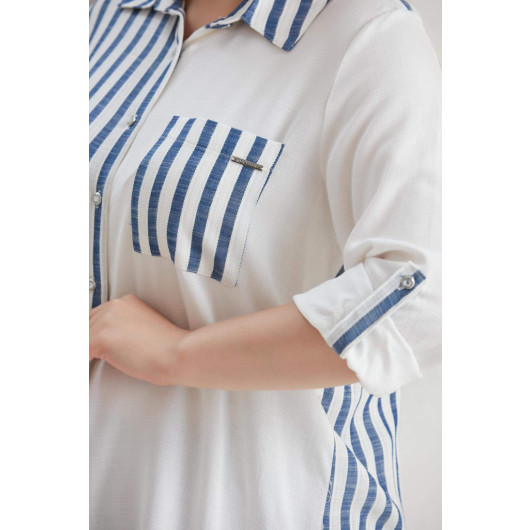 Large Size Striped Navy Blue Shirt