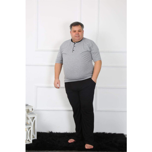 Plus Size Men's Gray Combed Cotton Pajama Set