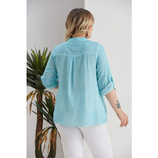 Plus Size Lace Batik Turquoise Shirt With Robe