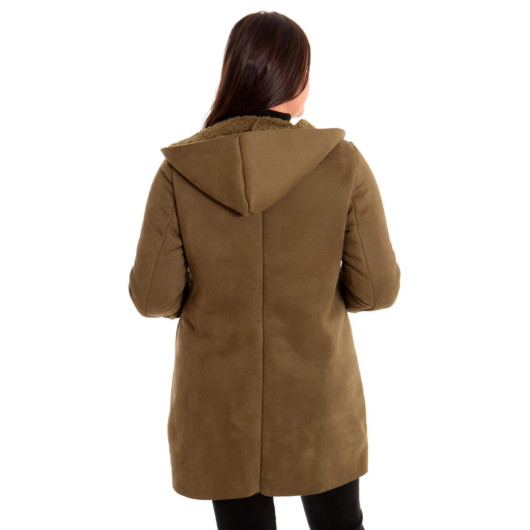 Plus Size Suede Fur Lined Khaki Coat
