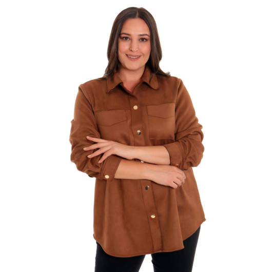 Suede Brown Shirt With Snap Buttons
