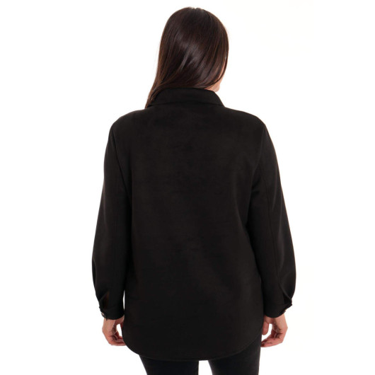 Suede Black Shirt With Snap Buttons