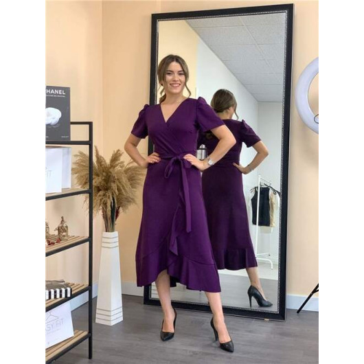 Crepe Fabric Midi Dress Eggplant Purple
