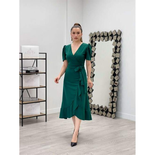 Crep Fabric Midi Dress Emerald Green