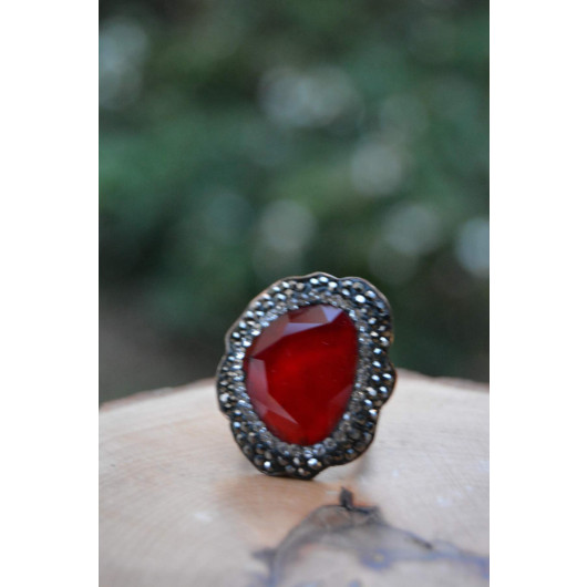 Handmade Red Crystal Adjustable Ring