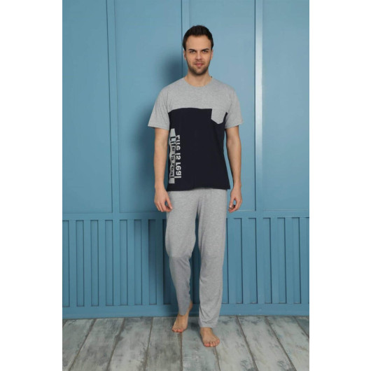 Men's Cotton Pocket Pajama Set Gray