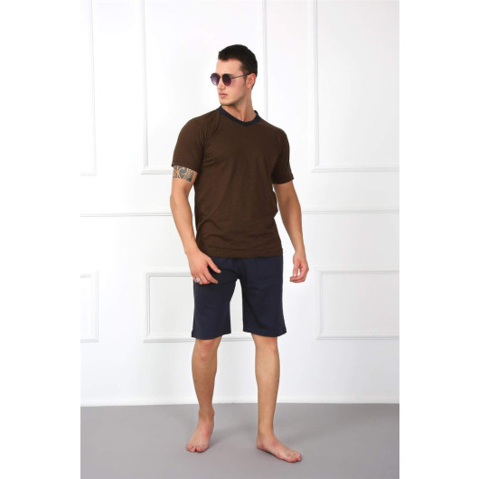 Men's 100% Cotton Pajama Set With Pocket Shorts 6789
