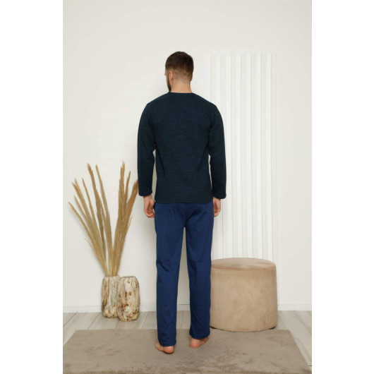 Men's 100% Cotton Front Buttoned Pocket Long Sleeve Pajama Set
