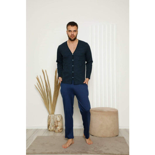 Men's 100% Cotton Front Buttoned Pocket Long Sleeve Pajama Set