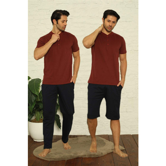 Men's Claret Red 3-Piece Pajama Set