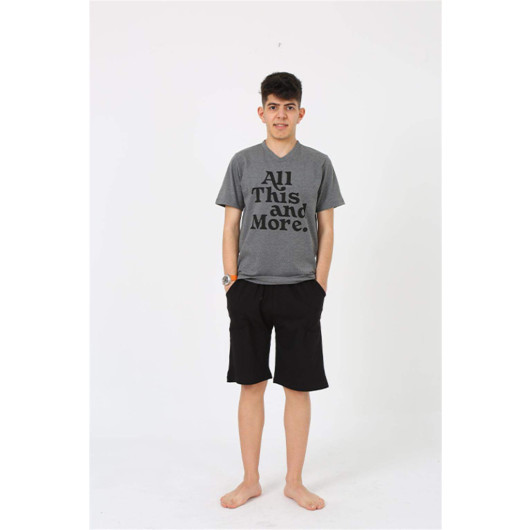 Boy's Short Sleeve Anthracite Combed Cotton Shorts Pajama Set