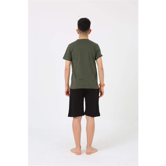 Boy's Short Sleeve Khaki Combed Cotton Shorts Pajama Set