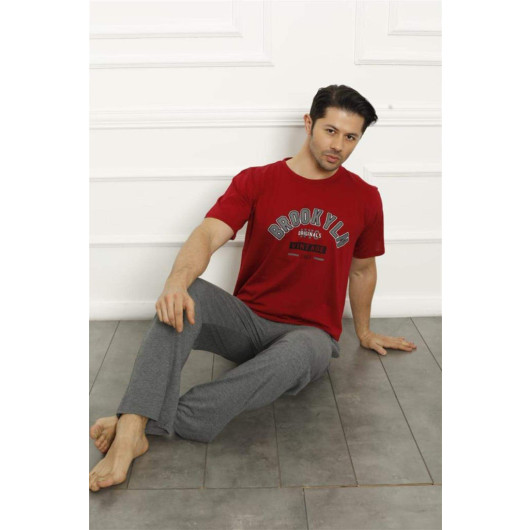 Men's Red Combed Cotton Pajama Set