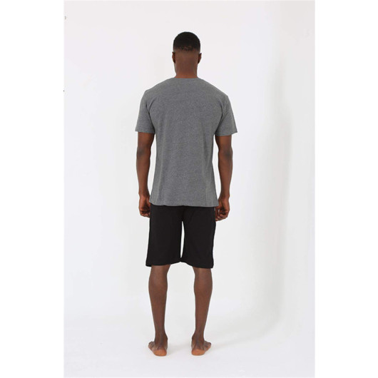 Men's Short Sleeve Anthracite Combed Cotton Shorts Pajama Set