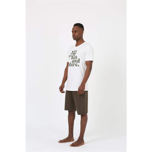 Men's Short Sleeve Ecru Combed Cotton Pajama Set With Shorts