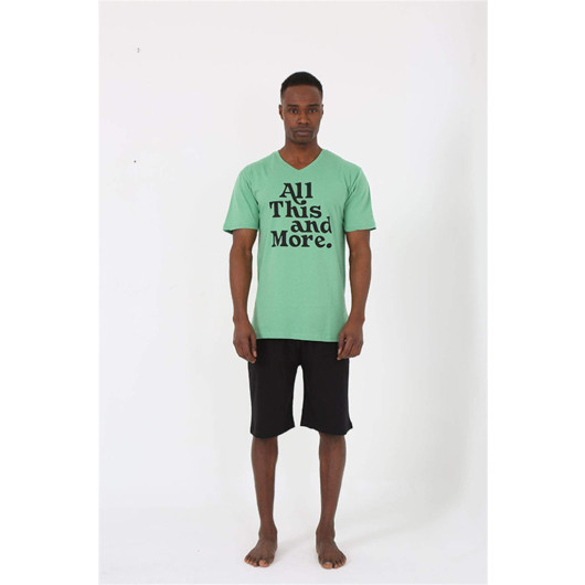 Men's Short Sleeve Pistachio Green Combed Cotton Pajama Set With Shorts