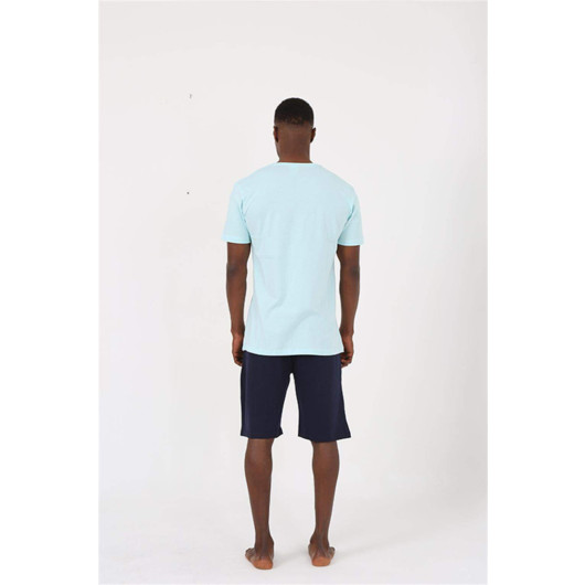 Men's Short Sleeve Water Green Combed Cotton Pajama Set
