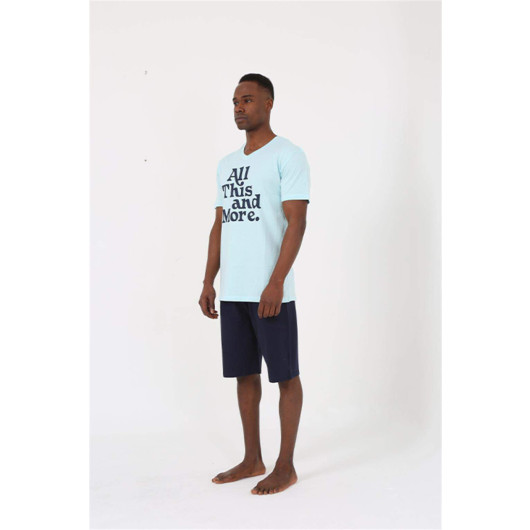 Men's Short Sleeve Water Green Combed Cotton Pajama Set