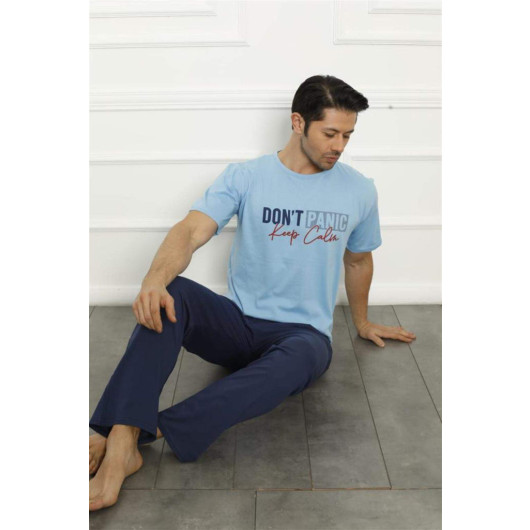 Men's Blue Combed Cotton Pajama Set