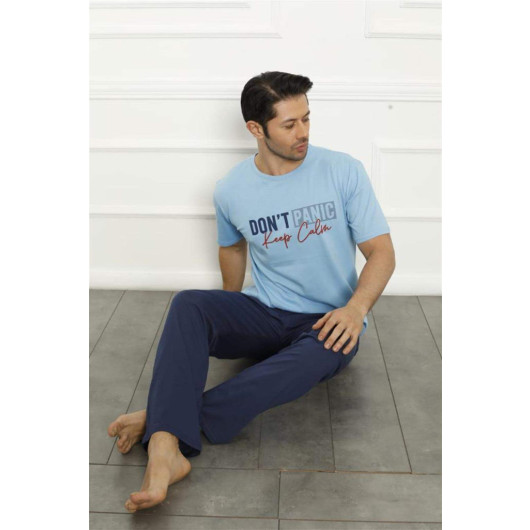 Men's Blue Combed Cotton Pajama Set