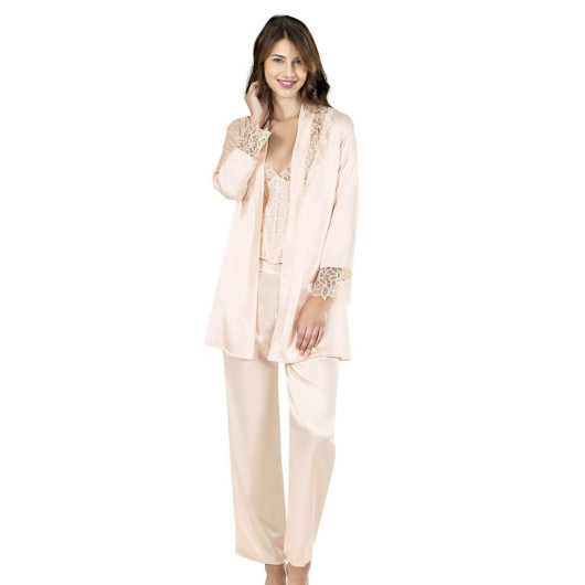 Ivory Triple Satin Nightgown Pajama Set