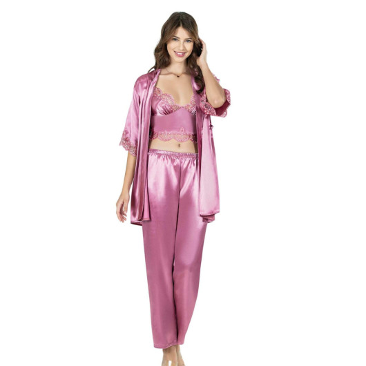 Dried Rose Triple Bustier Satin Nightgown Pajama Set