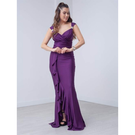 Jersey Fabric Flounce Detailed Dress Eggplant Purple