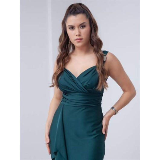 Jersey Fabric Flounce Detailed Dress Emerald Green