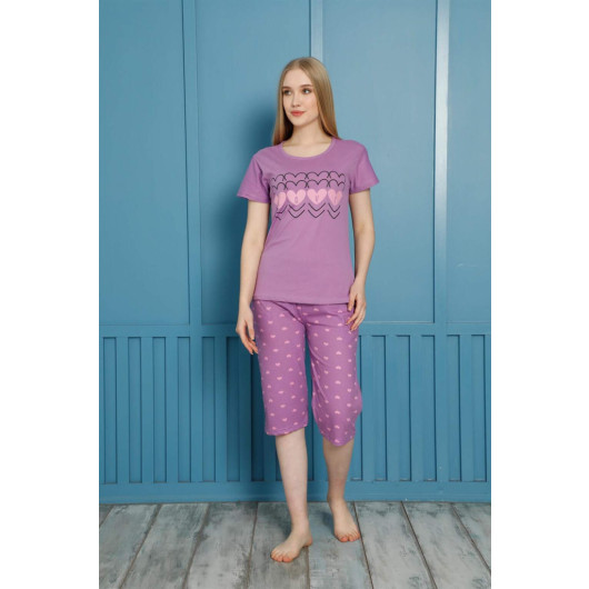 Women's Lilac Capri Cotton Pajama Set