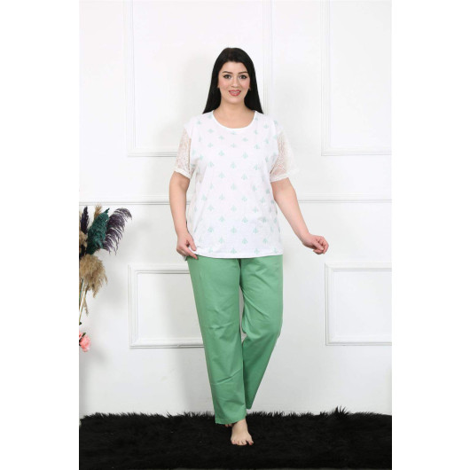 Women's Short-Sleeved Pajama Set, Large Size, White