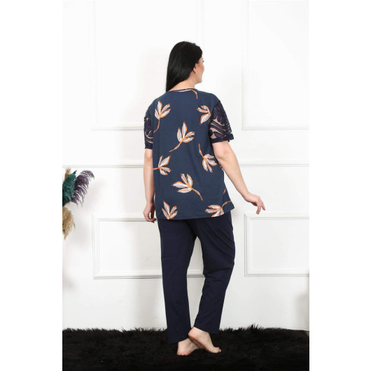 Women's Short-Sleeved Pajama Set, Large Size, Light Beige