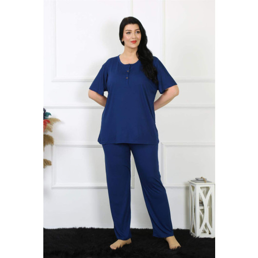 Women's Pajamas, Large Size, With Short Sleeves, Navy Blue