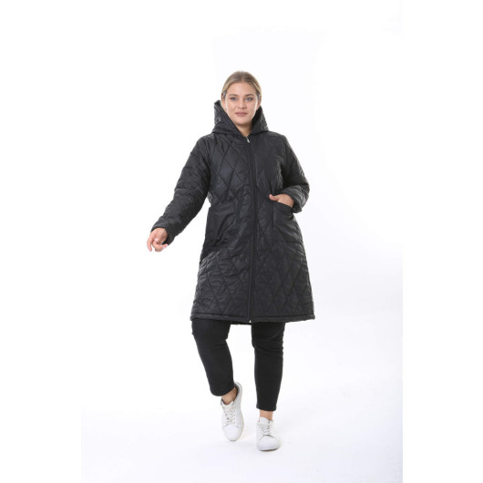 Women's Large Size Oversize Long Black Coat