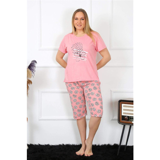 Women's Plus Size Viscon Pink Capri Pajama Set