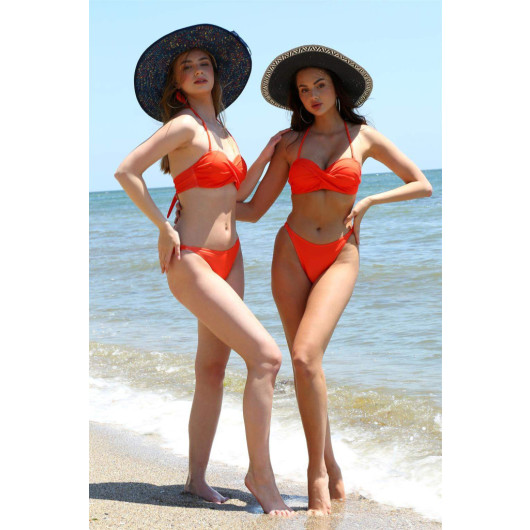 Women Twisted Strapless Orange Bikini