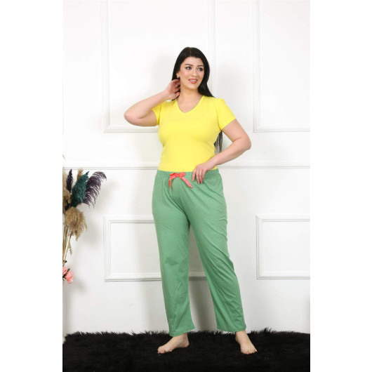 Women's Pajama Pants, Large Size, Green Cotton