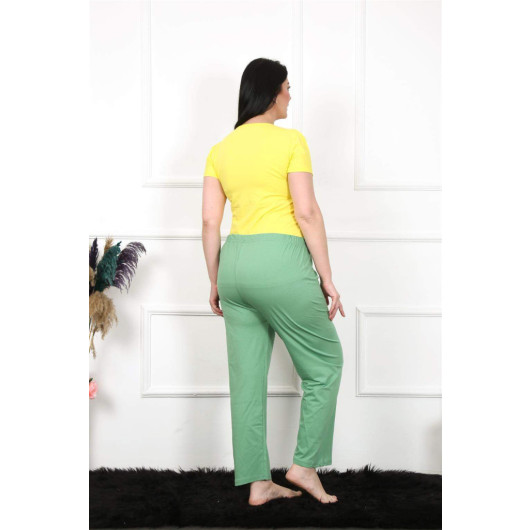 Women's Pajama Pants, Large Size, Green Cotton